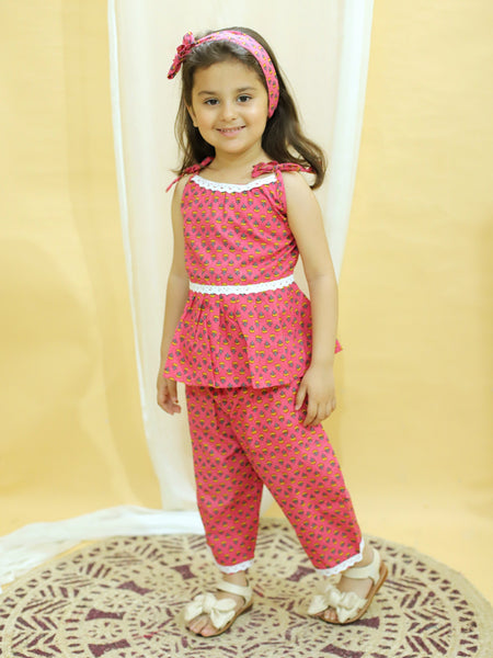 Top and capri set with hairband-S113