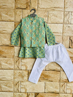 Boy kurta pajama and jacket set green