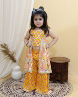 Attached shrug top and sharara yellow-S23
