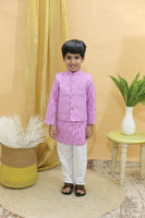 Boy kurta pajama and jacket set light purple
