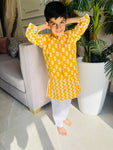Boy kurta pajama and jacket set yellow-S108