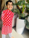 Boy kurta pajama and jacket set red