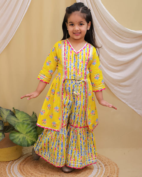 Sharara Girls Yellow Shrug Shop Bitiya By Bhama Girls Yellow