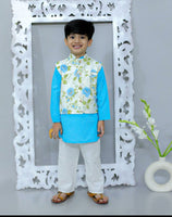 Boy kurta pajama and jacket set blue-S190