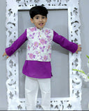 Boy kurta pajama and jacket set purple-S192