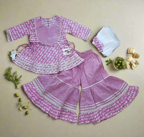 Kurti sharara and dupatta set purple-S1989