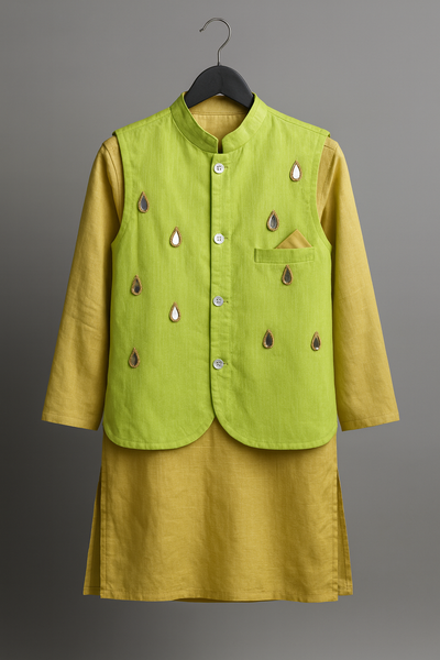 KURTA WHITE PAJAMA WITH ATTACHED JACKET NEON