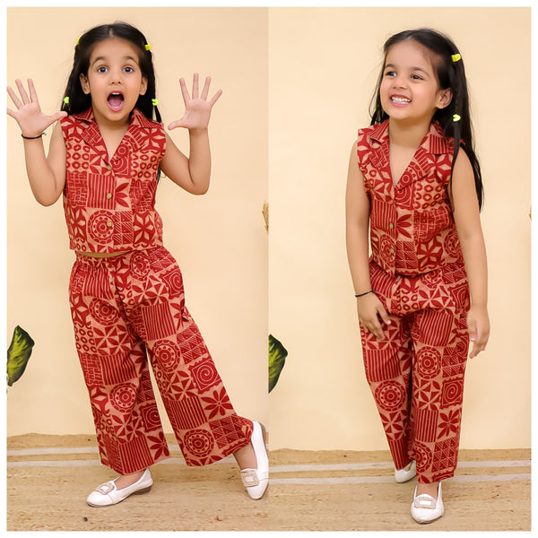 Notched collar sleeveless co-ord sets-S1310