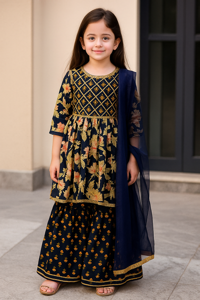 Angarakha Garara with Dupatta Set navy blue-S228