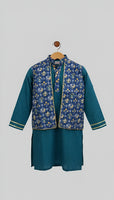Katha kurta with attached jacket and cotton pajama set-S1135