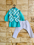 Boy kurta pajama and jacket set 🩵-S891