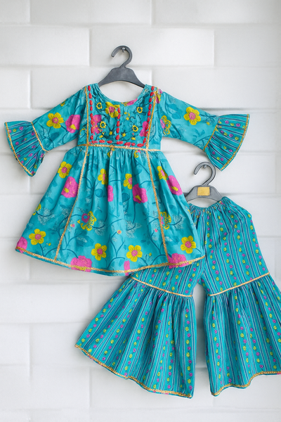 Kurti And Sharara Set embroidery work