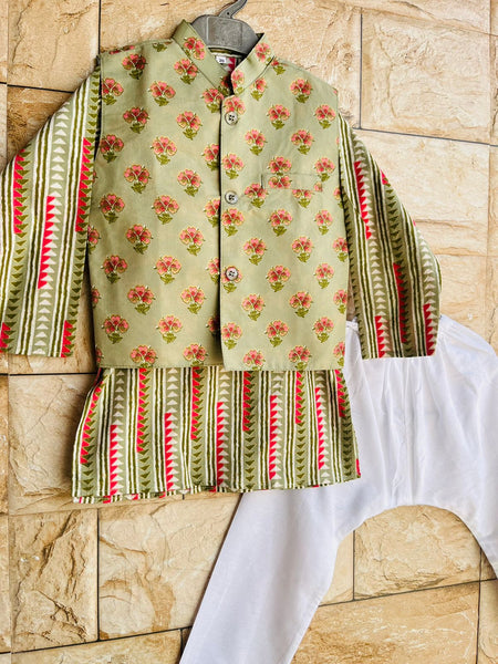 Boy kurta pajama and jacket set-S973