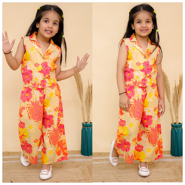 Notched collar sleeveless co-ord sets-S1311