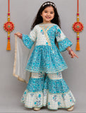 GIRL KURTI SHARARA AND DUPATTA SET-🩵S1948