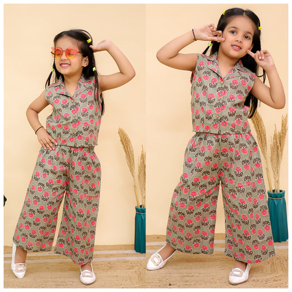 Notched collar sleeveless co-ord sets-S1318