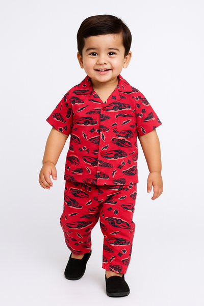 Red Half Sleeves Top and Pyjama Set-1233