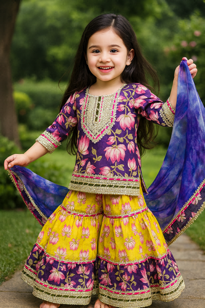 Heavy Cotton Kurti Sharara And Dupatta Set-S2000