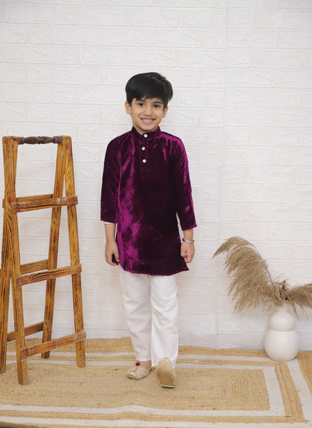 Velvet kurta pajama set for boy-S2314