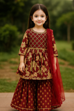 Angarakha Garara with Dupatta Set Red-S226