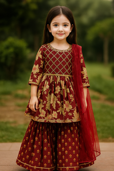 Angarakha Garara with Dupatta Set Red-S226