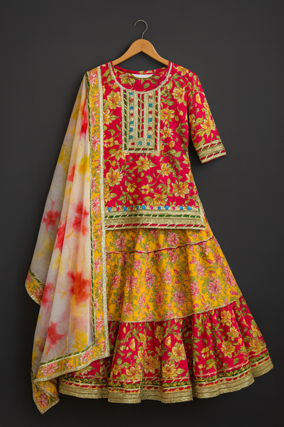 Heavy Cotton Lehanga Choli And Dupatta Set-S4000