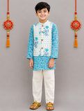 BOY KURTA WITH ATTACHED JACKET AND PAJAMA SET-🩵S1948