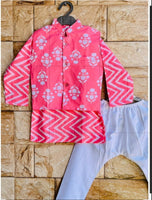 Boy kurta pajama and jacket set peach-S4