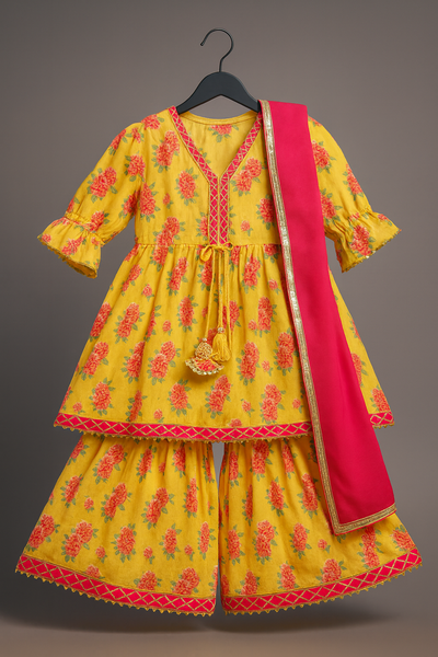 Yellow Kurti Sharara And Dupatta🌟-S184