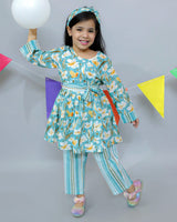 KURTI PANT SET WITH BELT AND HAIRBAND