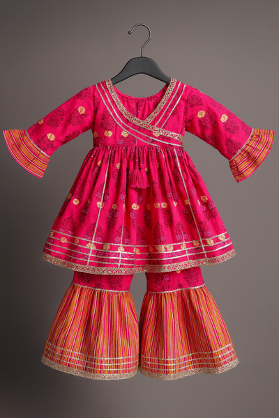 Angarakha And Sharara Set gota work pink-S1260