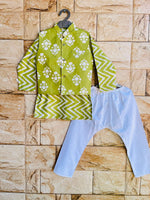 Boy kurta pajama and jacket set green-S2