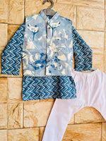 Boy kurta pajama and jacket set 🩵-S1211