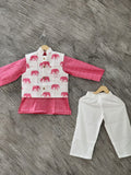 Boy kurta pajama and jacket set elephant print-S295