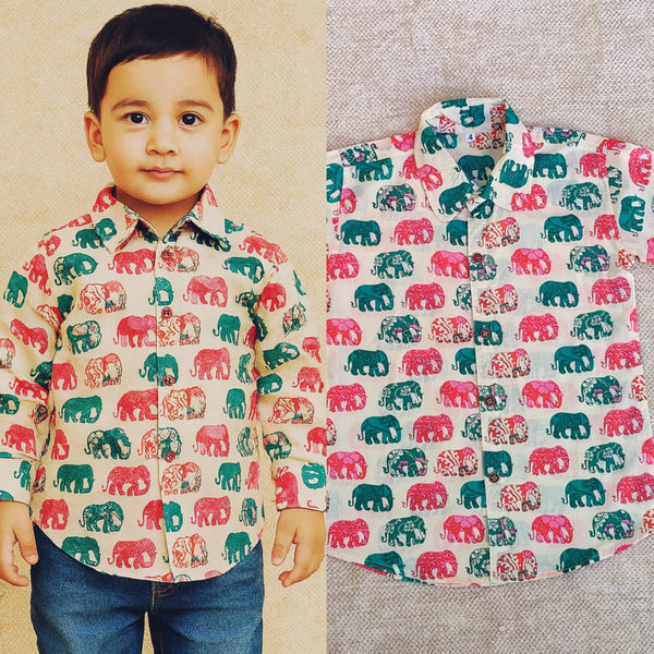 Full Sleeves cotton shirt elephant print-S1380