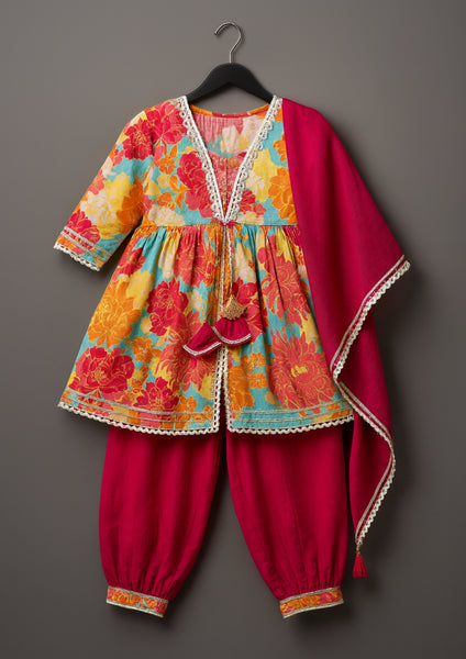 Girl kurti with afgani pant and dupatta-S668