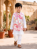 White Kurta Pajama and Pink Jacket Set-S2092