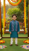 Katha kurta with attached jacket and cotton pajama set-S1135