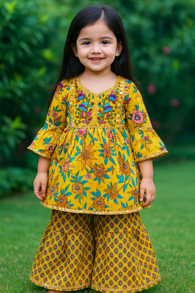 Kurti And Sharara Set embroidery work 🪡💛-S802