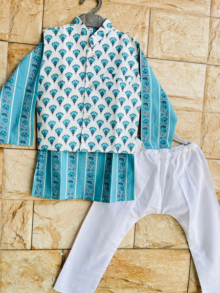 Boy kurta pajama and jacket set-S542
