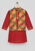Katha kurta with attached jacket and cotton pajama set-S1133