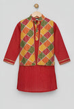 Katha kurta with attached jacket and cotton pajama set-S1133