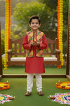 Katha kurta with attached jacket and cotton pajama set-S1133