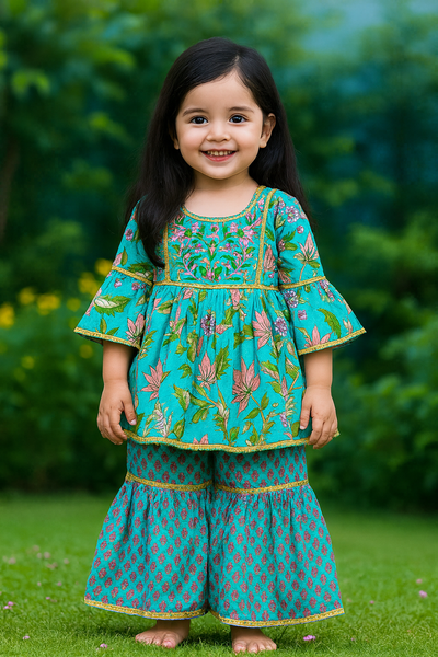 Kurti And Sharara Set embroidery work 💙 🪡-S800