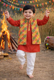 Katha kurta with attached jacket and cotton pajama set-S1133