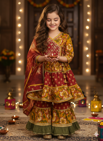 Heavy Cotton Kurti Sharara And Dupatta Set-S11000