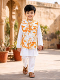 White Kurta Pajama and Yellow Jacket Set-S2092