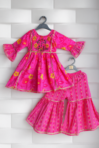 Kurti And Sharara Set embroidery work