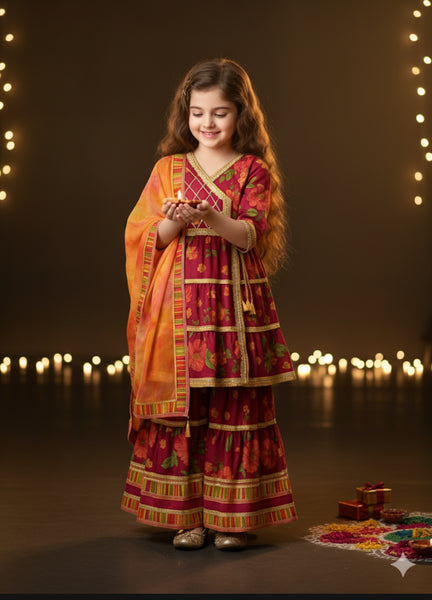Heavy Cotton Kurti Sharara And Dupatta Set-S10000
