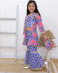 Attached shrug top and sharara blue-S2236